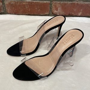 Schutz Arielle clear strappy Sandal size 8 black New